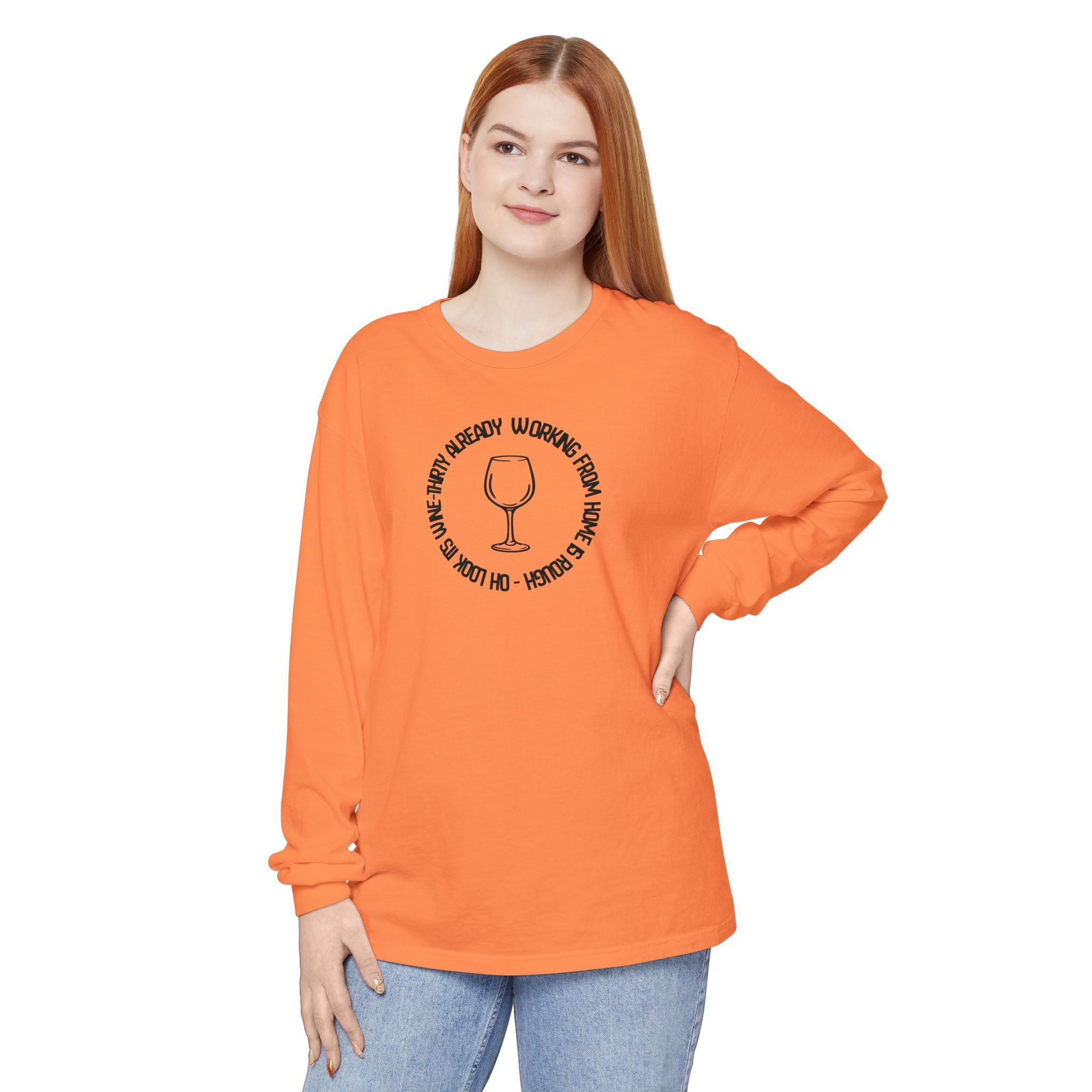Long Sleeve Working From Home Wine Glass Graphic