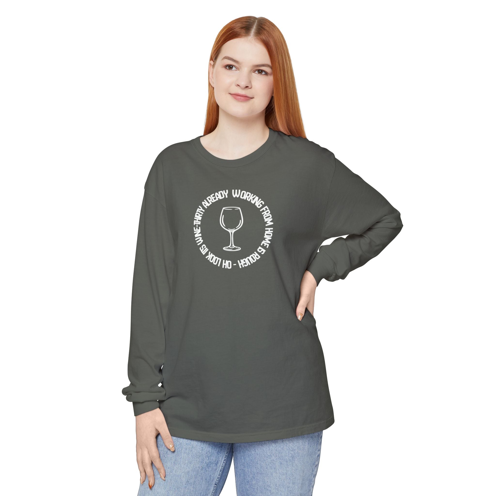 Long Sleeve Working From Home Wine Glass Graphic
