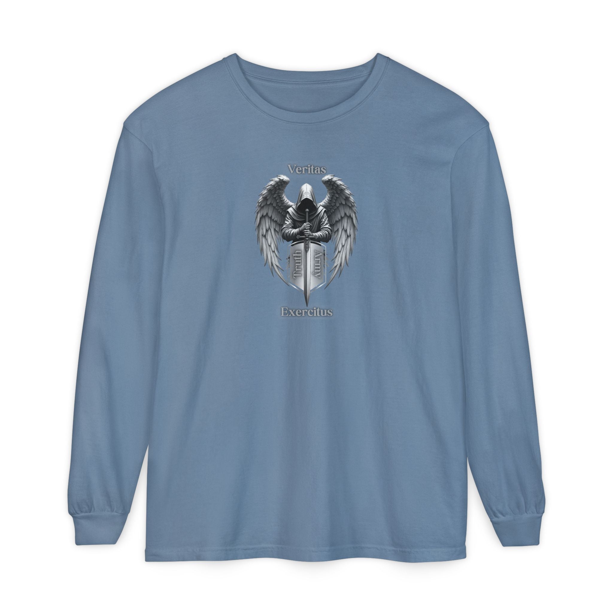 Angel Shield Long Sleeve Tee Veritas Exercitus Guardian Shirt
