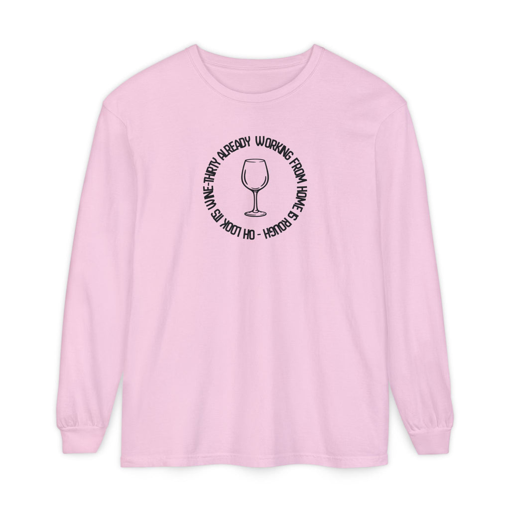Long Sleeve Working From Home Wine Glass Graphic