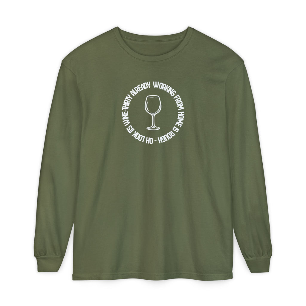 Long Sleeve Working From Home Wine Glass Graphic