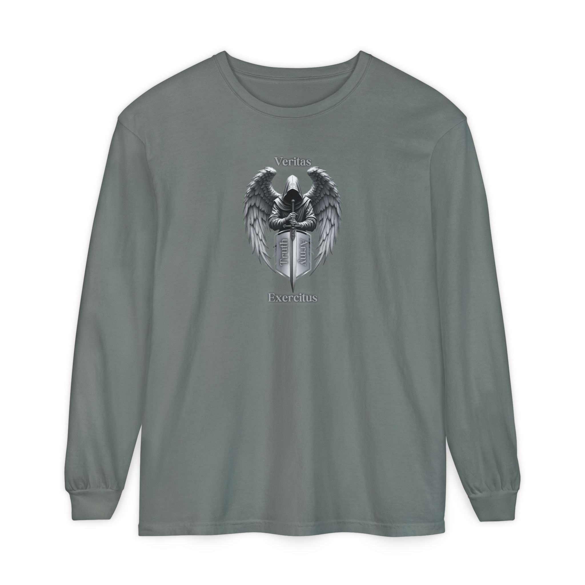 Angel Shield Long Sleeve Tee Veritas Exercitus Guardian Shirt