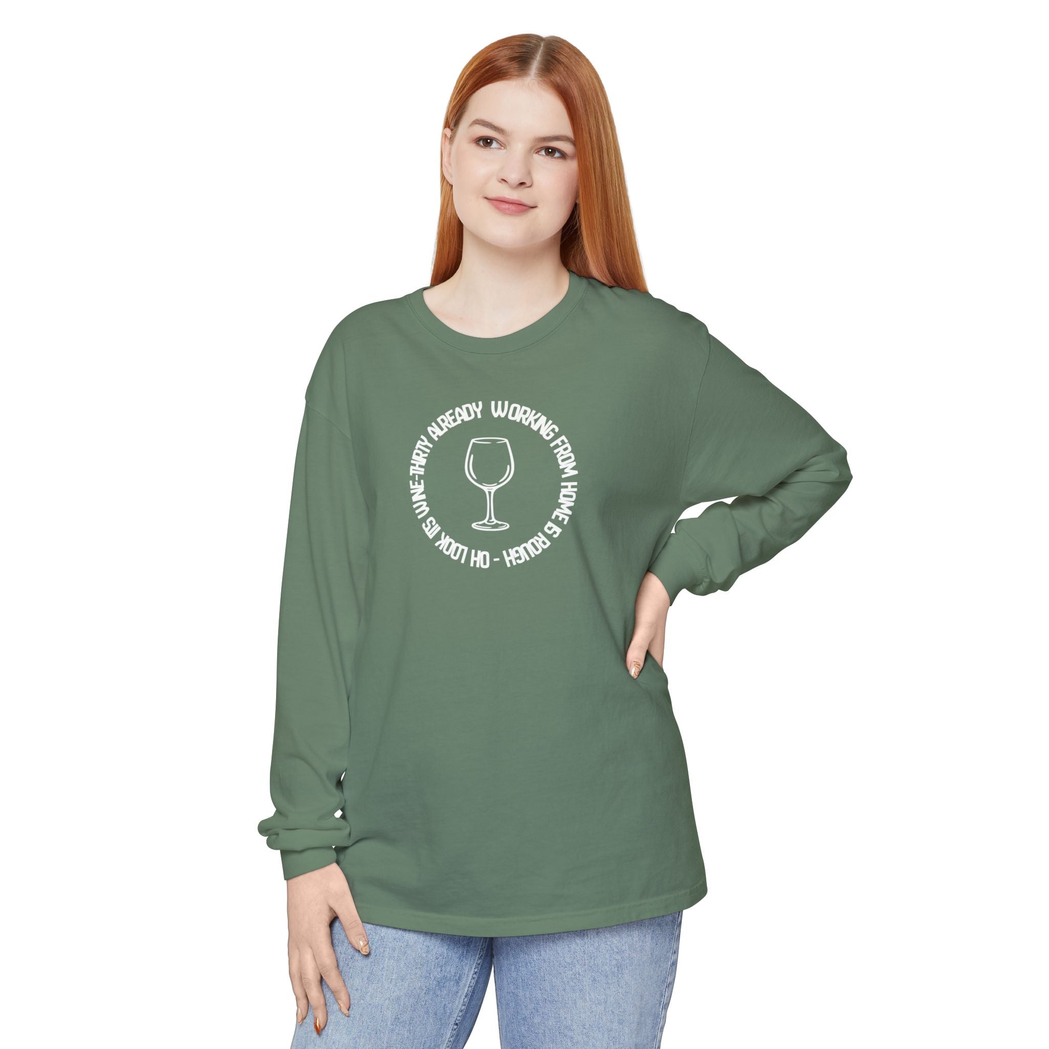 Long Sleeve Working From Home Wine Glass Graphic