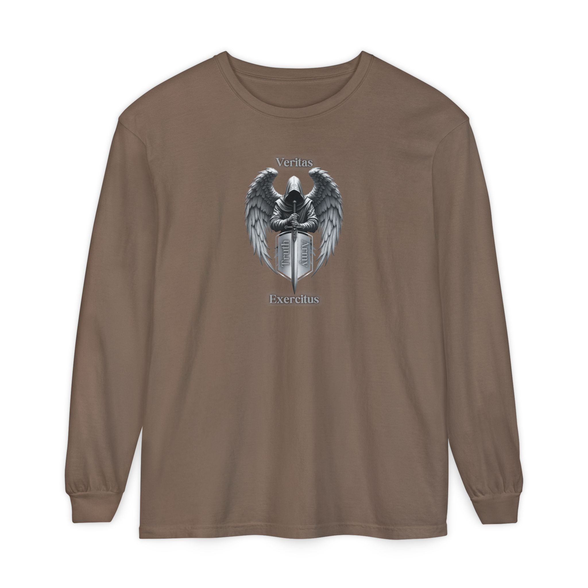 Angel Shield Long Sleeve Tee Veritas Exercitus Guardian Shirt