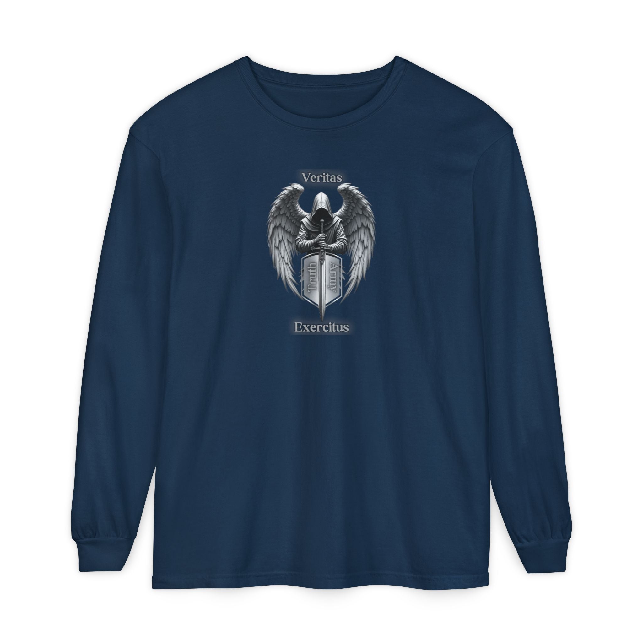 Angel Shield Long Sleeve Tee Veritas Exercitus Guardian Shirt