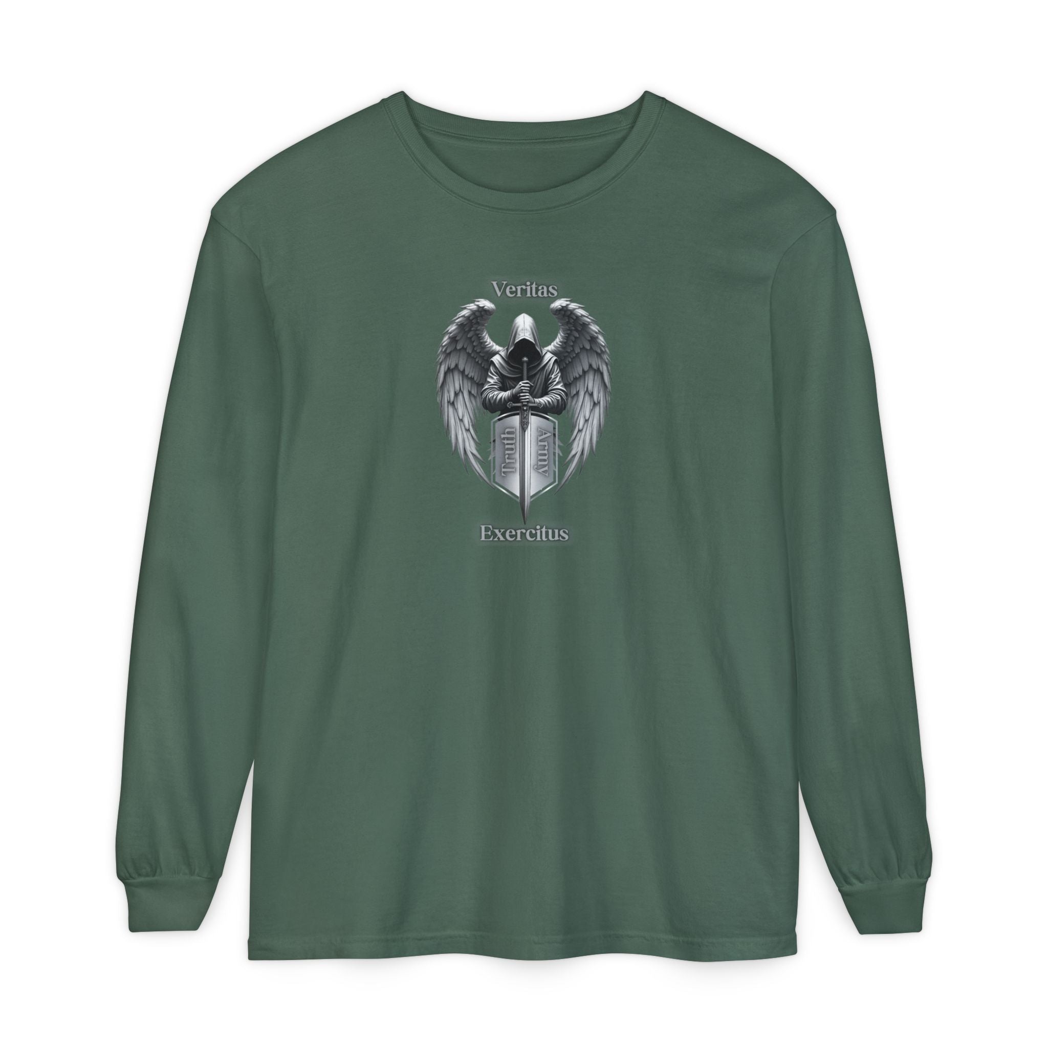 Angel Shield Long Sleeve Tee Veritas Exercitus Guardian Shirt