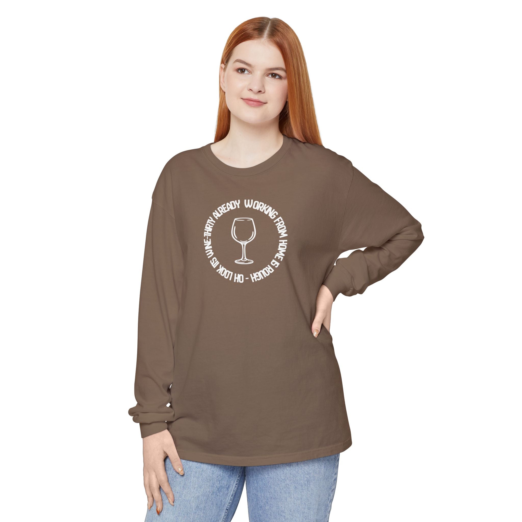 Long Sleeve Working From Home Wine Glass Graphic
