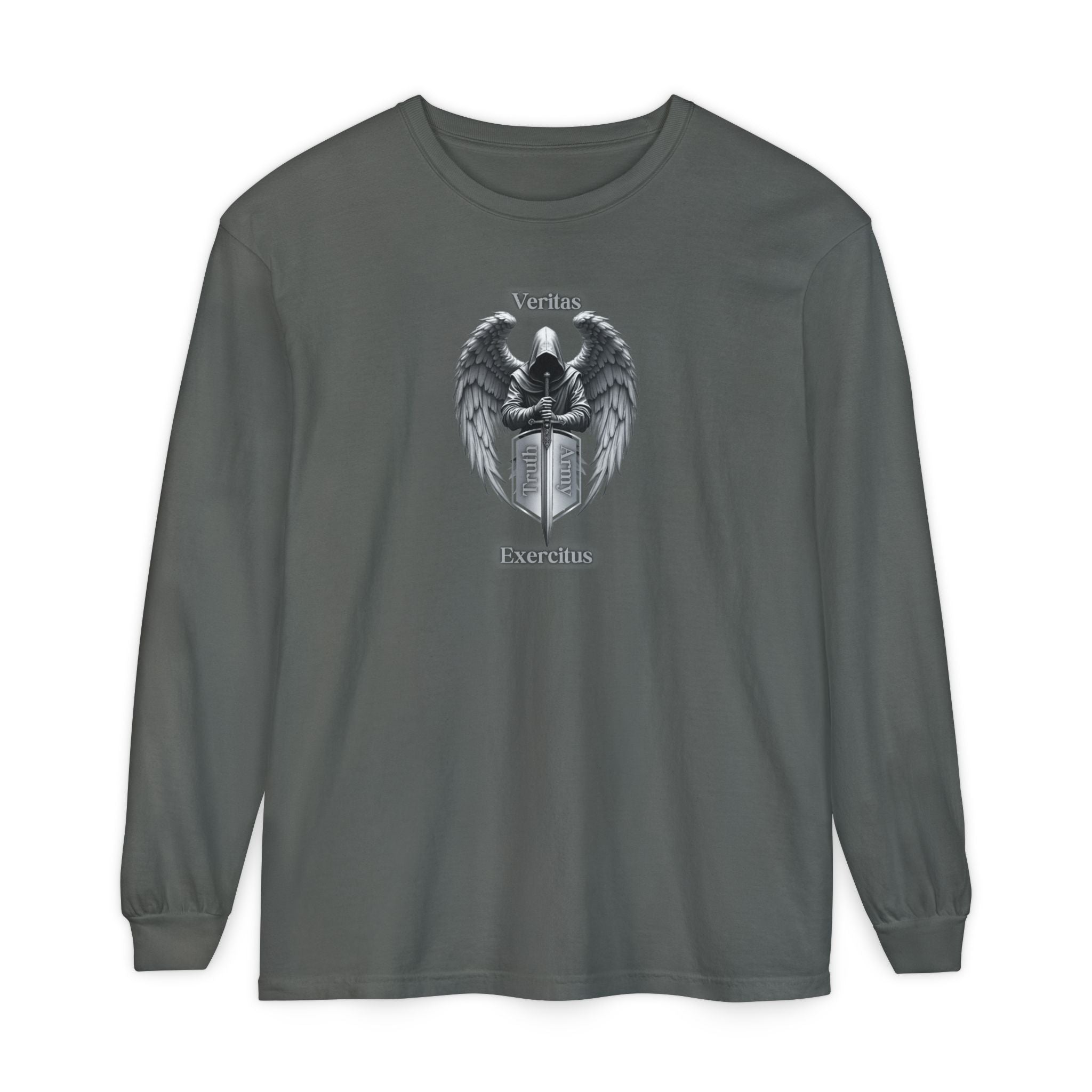 Angel Shield Long Sleeve Tee Veritas Exercitus Guardian Shirt
