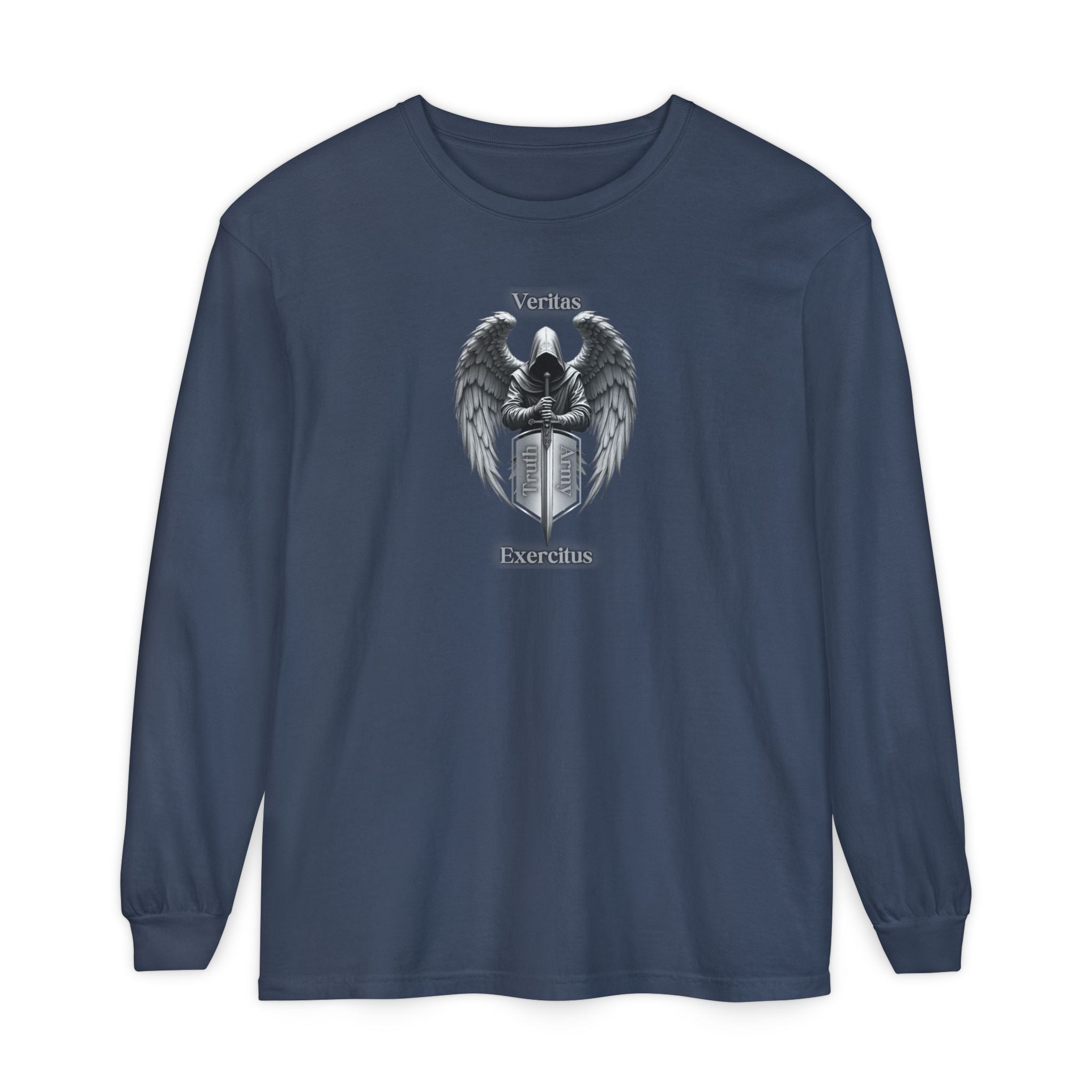 Angel Shield Long Sleeve Tee Veritas Exercitus Guardian Shirt