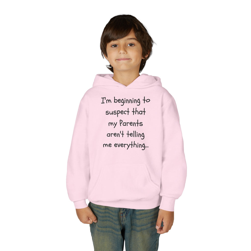 Youth Hoodie — "I'm beginning to suspect that my Parents aren't telling me everything." Funny Kid Hoodie