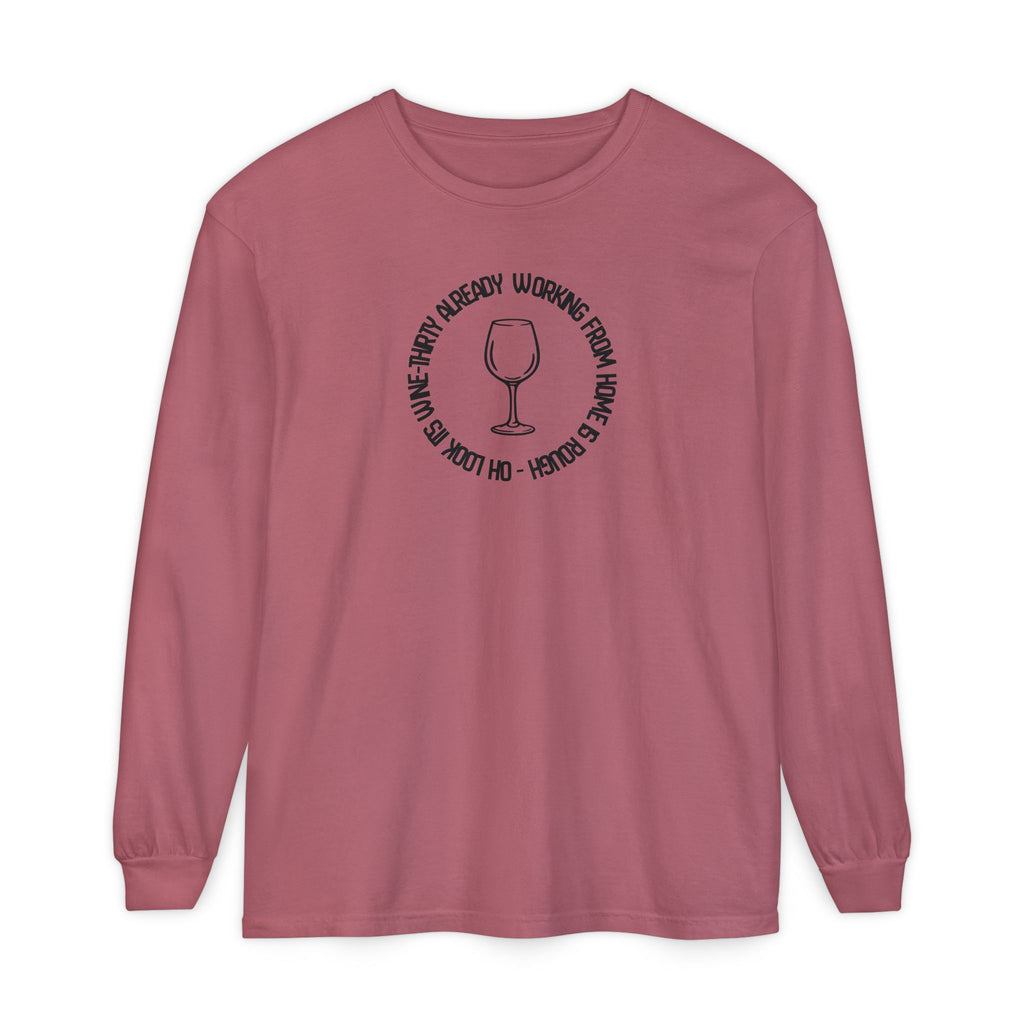 Long Sleeve Working From Home Wine Glass Graphic