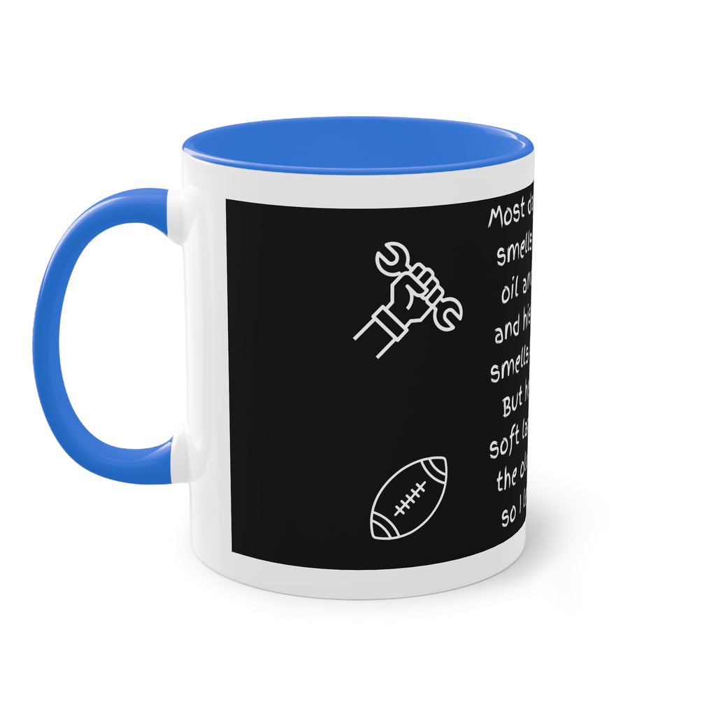 Funny Grandpa Coffee Mug — “Most days Grandpa smells like motor oil…” 11oz Two-Tone