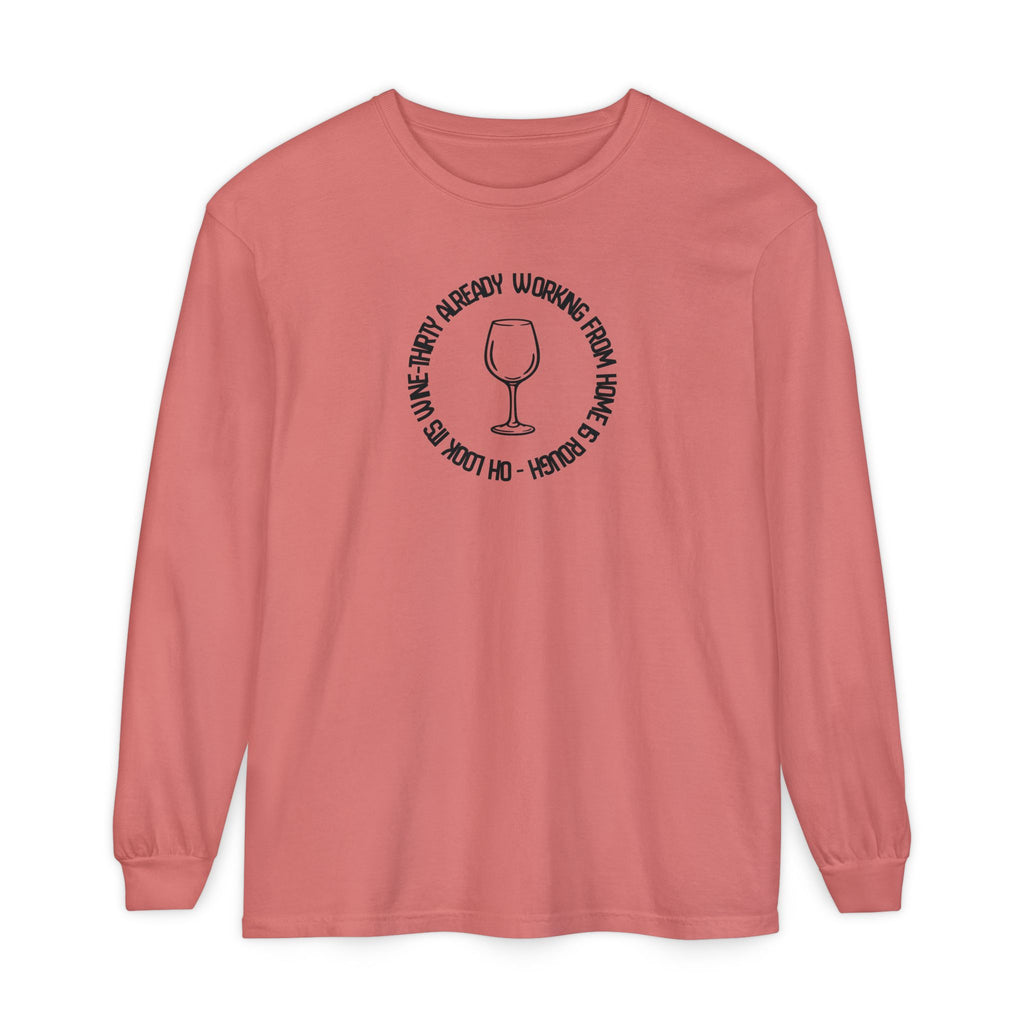 Long Sleeve Working From Home Wine Glass Graphic