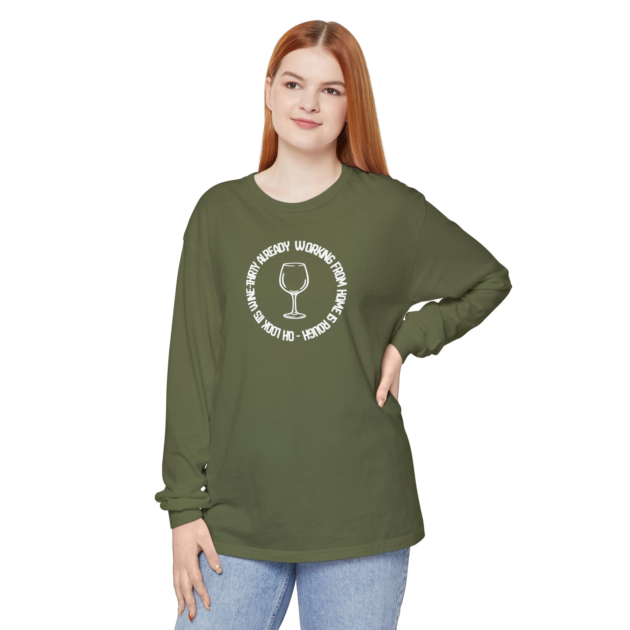 Long Sleeve Working From Home Wine Glass Graphic