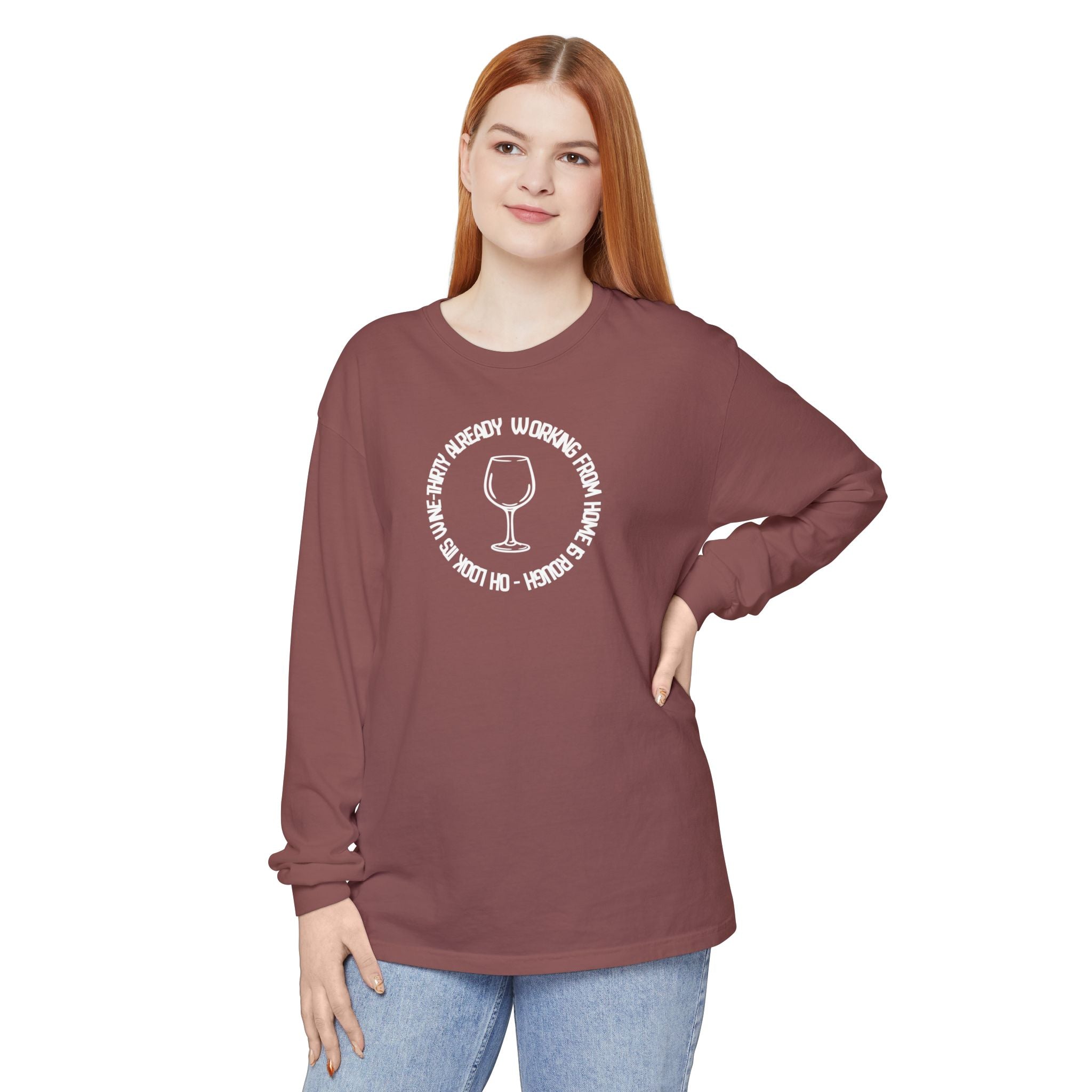 Long Sleeve Working From Home Wine Glass Graphic