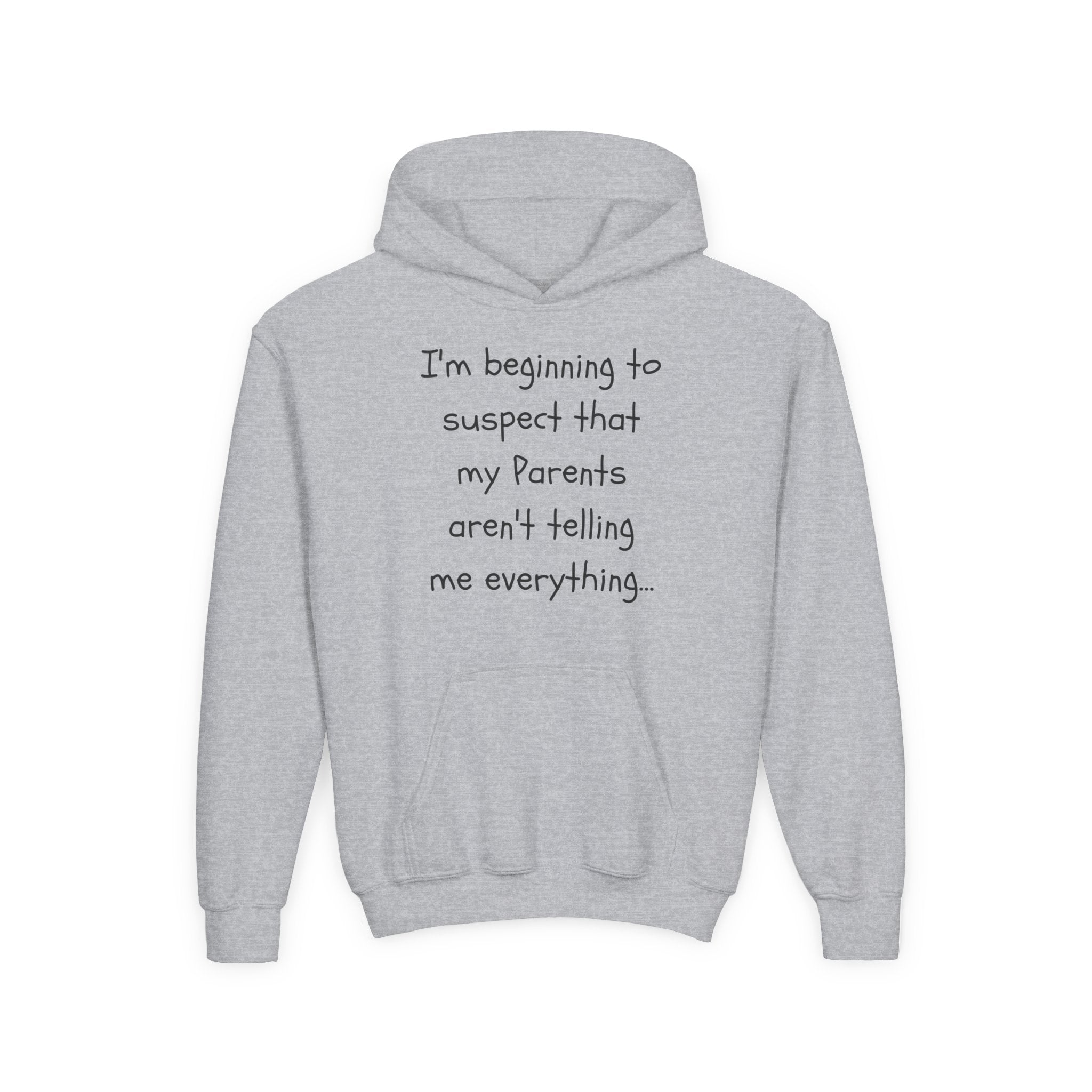 Youth Hoodie — "I'm beginning to suspect that my Parents aren't telling me everything." Funny Kid Hoodie