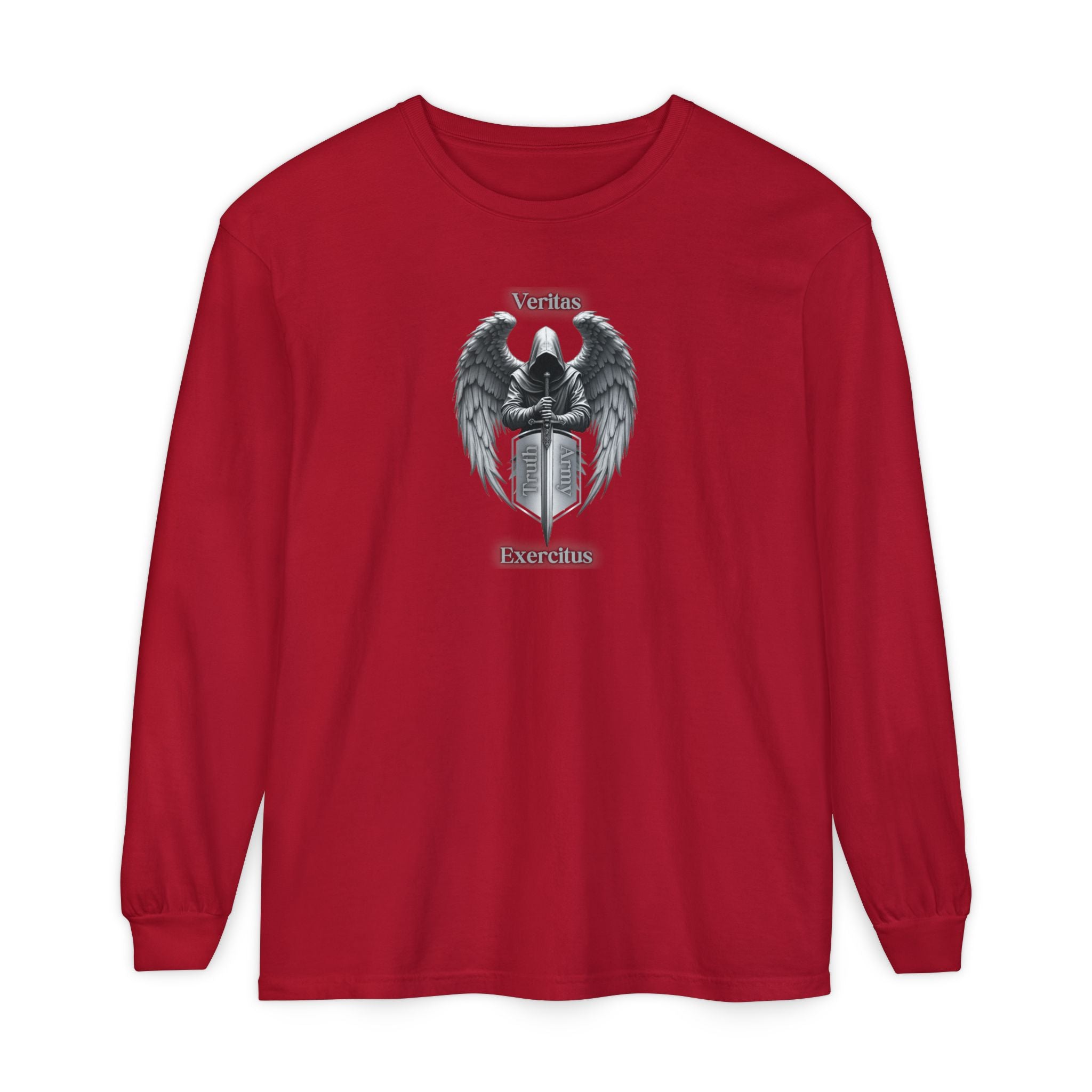 Angel Shield Long Sleeve Tee Veritas Exercitus Guardian Shirt