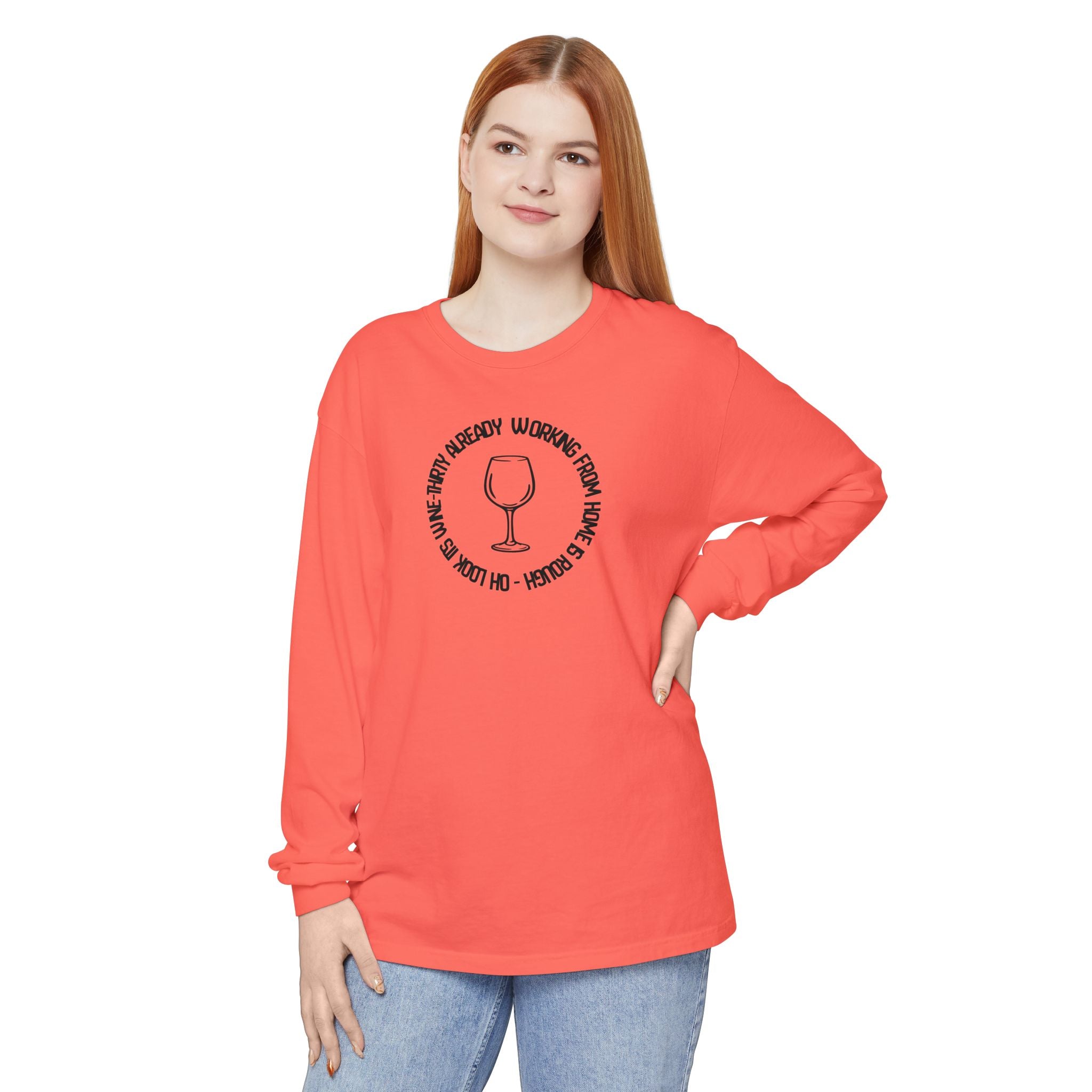 Long Sleeve Working From Home Wine Glass Graphic