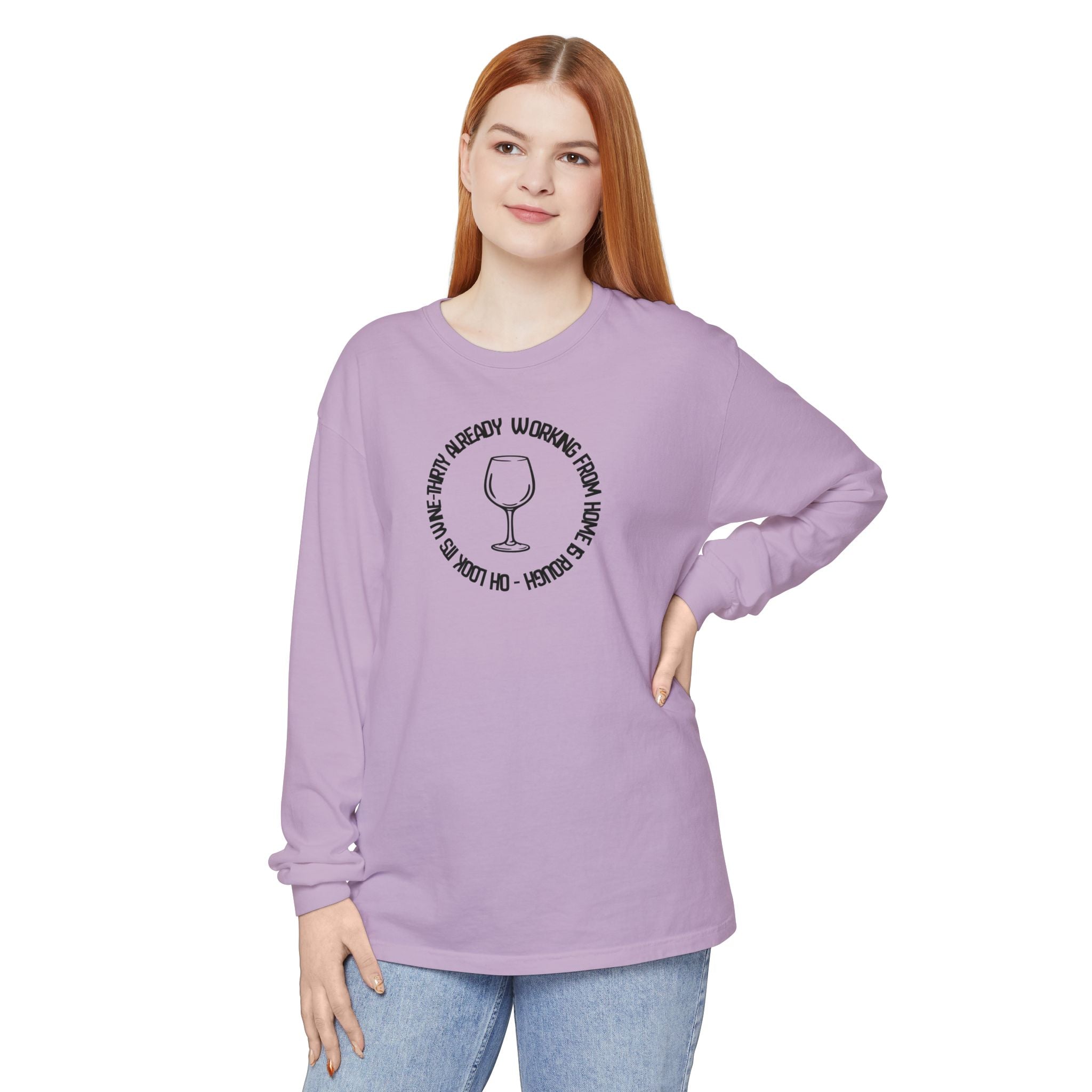Long Sleeve Working From Home Wine Glass Graphic