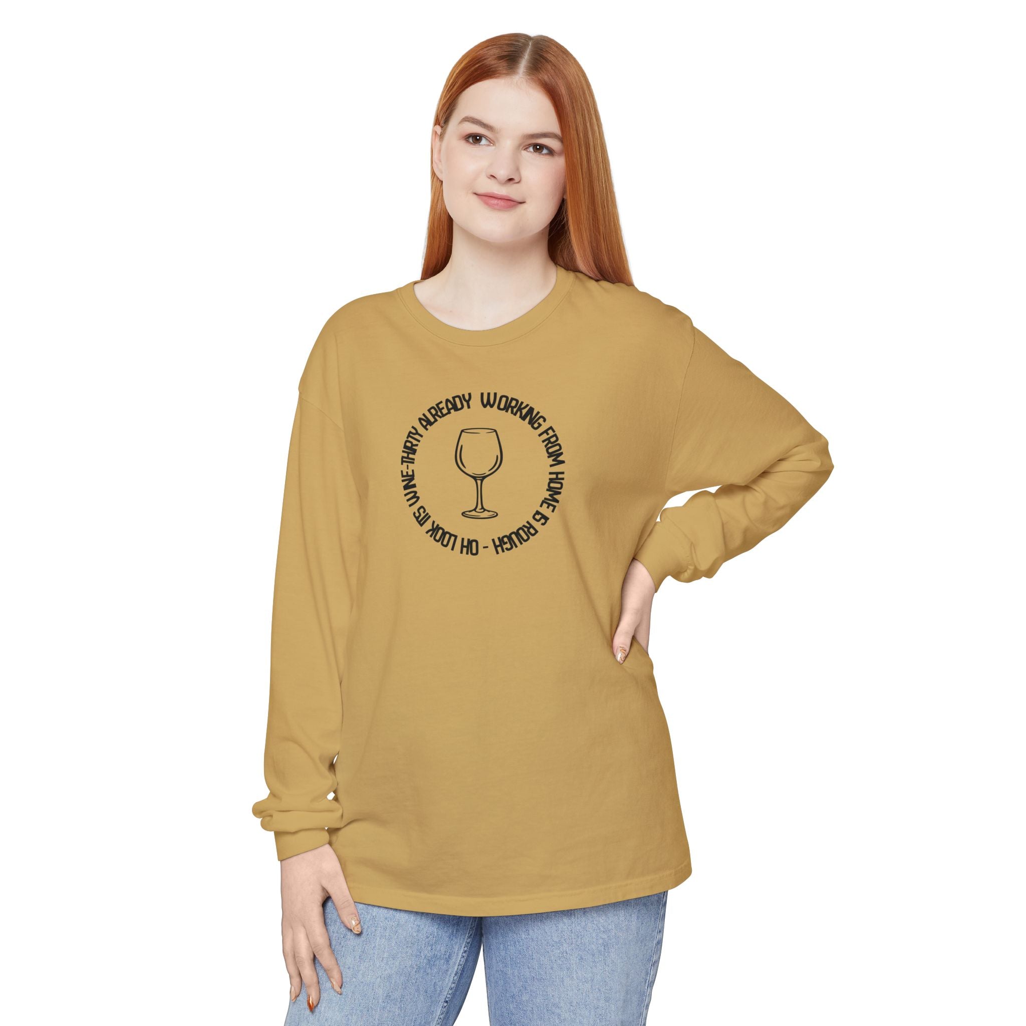 Long Sleeve Working From Home Wine Glass Graphic
