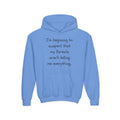 Youth Hoodie — "I'm beginning to suspect that my Parents aren't telling me everything." Funny Kid Hoodie
