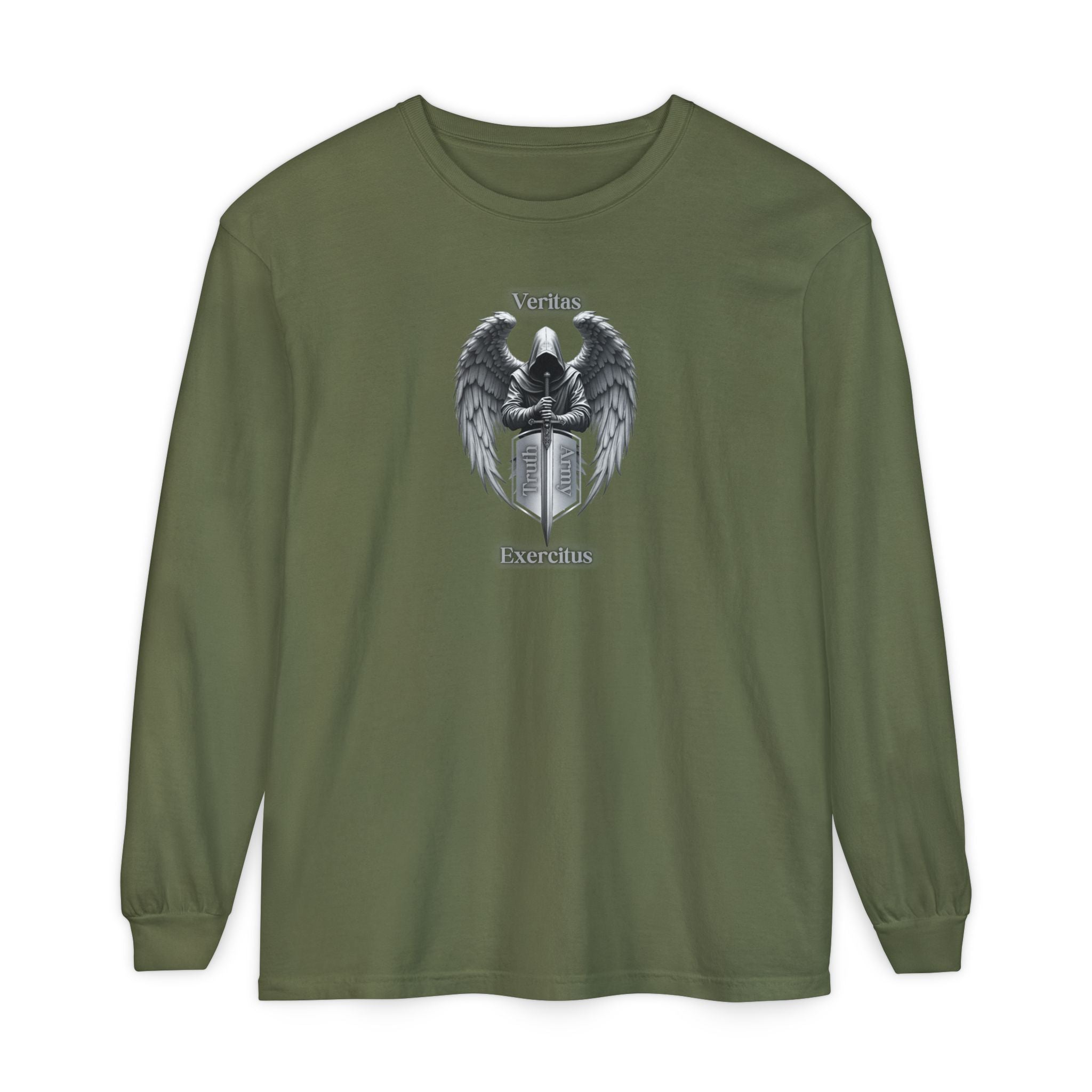 Angel Shield Long Sleeve Tee Veritas Exercitus Guardian Shirt