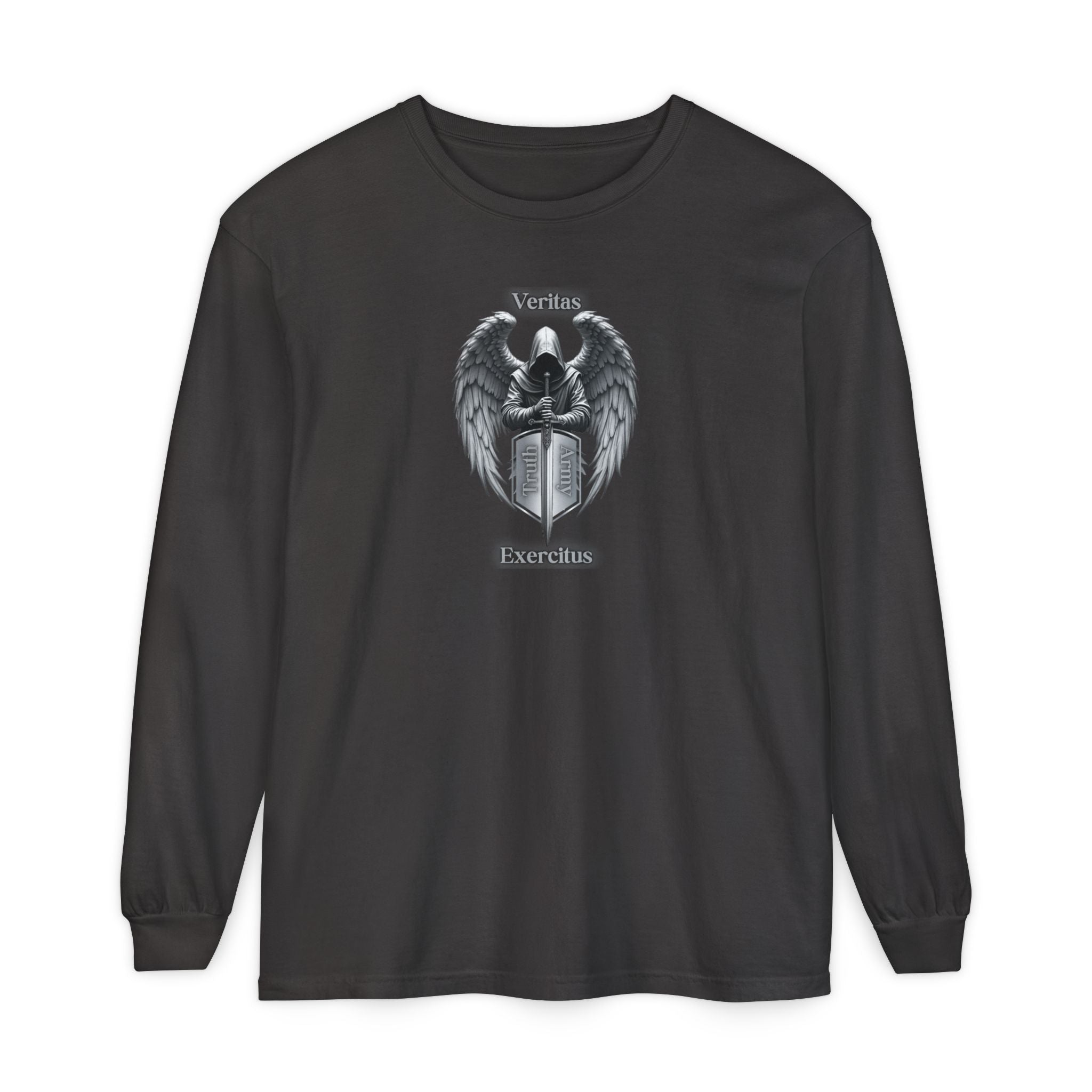Angel Shield Long Sleeve Tee Veritas Exercitus Guardian Shirt