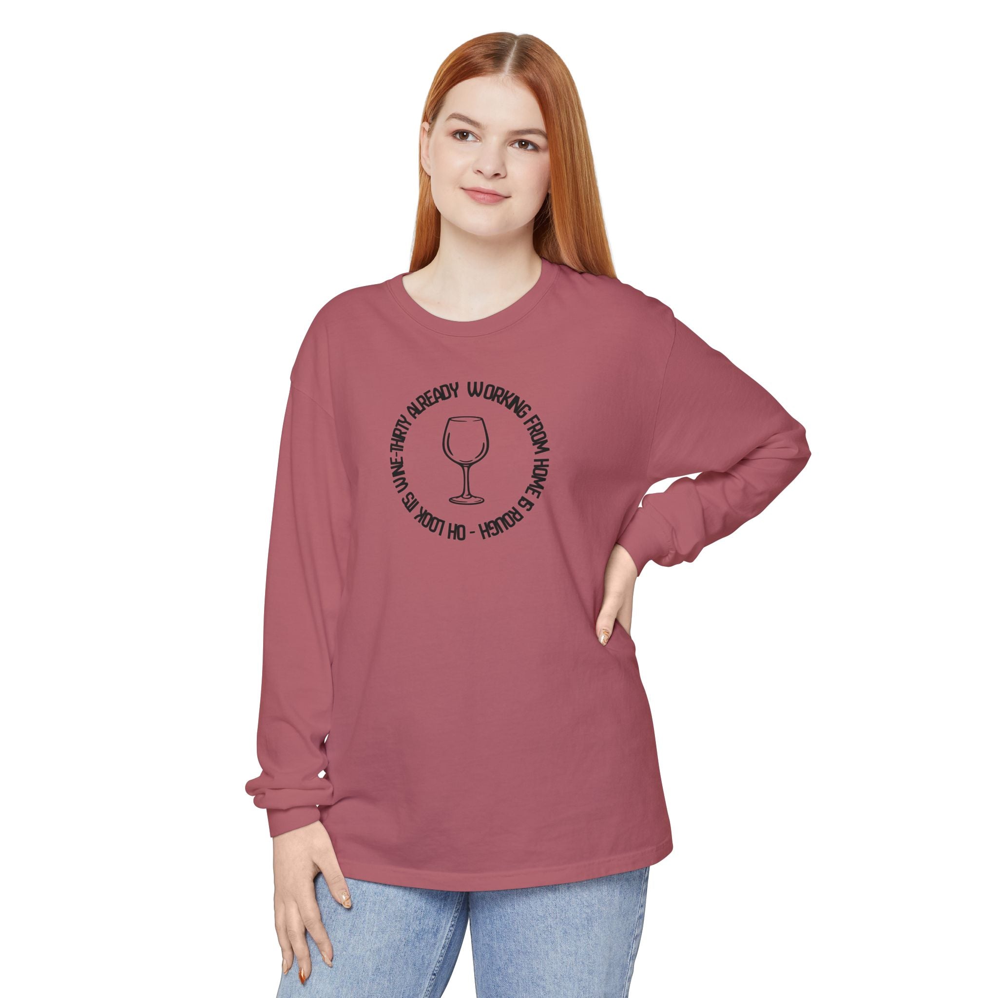 Long Sleeve Working From Home Wine Glass Graphic