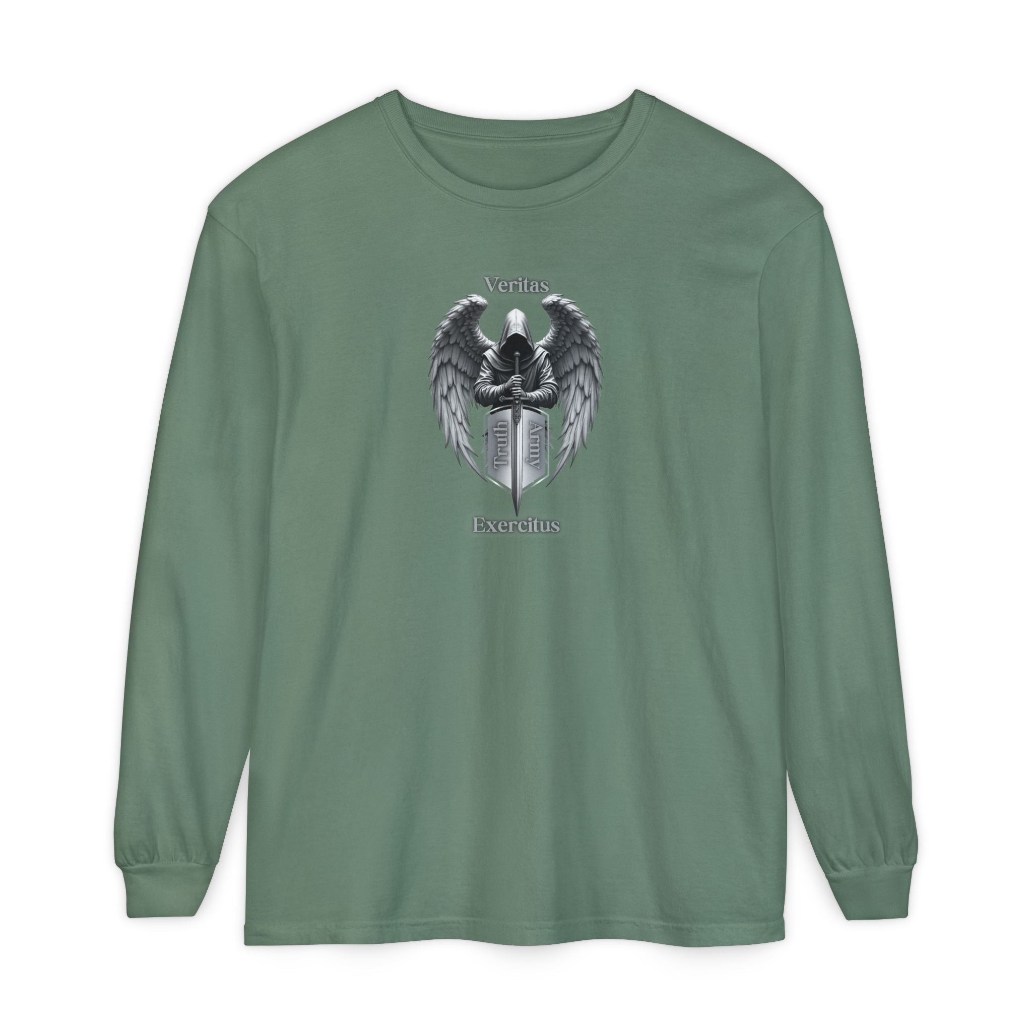 Angel Shield Long Sleeve Tee Veritas Exercitus Guardian Shirt