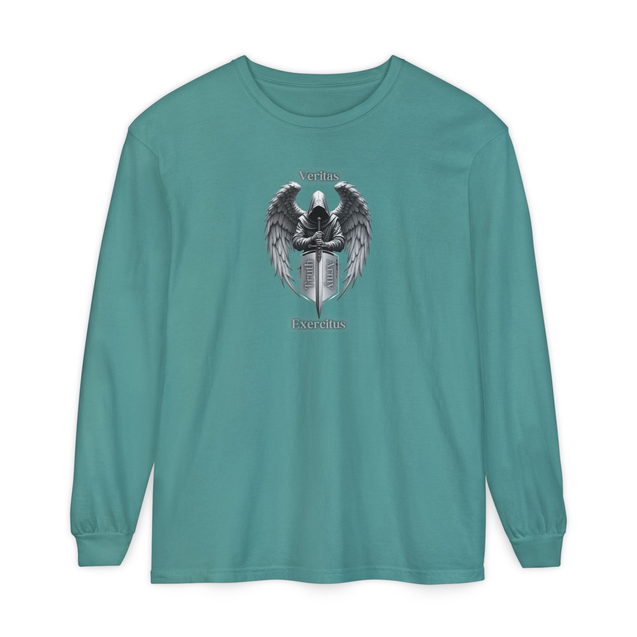 Angel Shield Long Sleeve Tee Veritas Exercitus Guardian Shirt