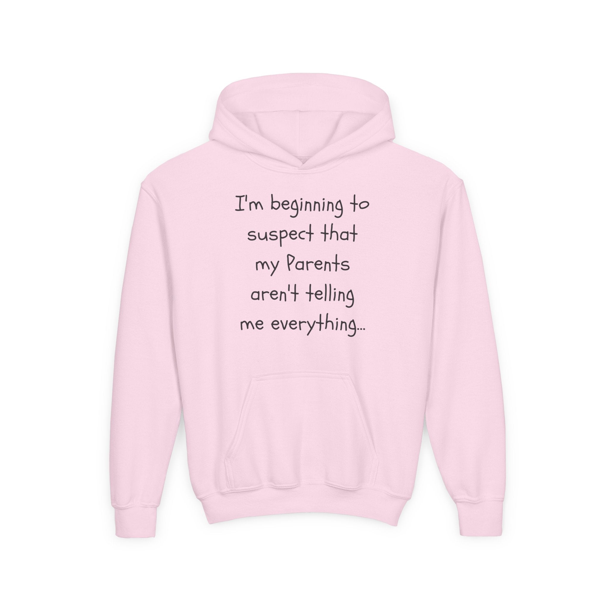 Youth Hoodie — "I'm beginning to suspect that my Parents aren't telling me everything." Funny Kid Hoodie