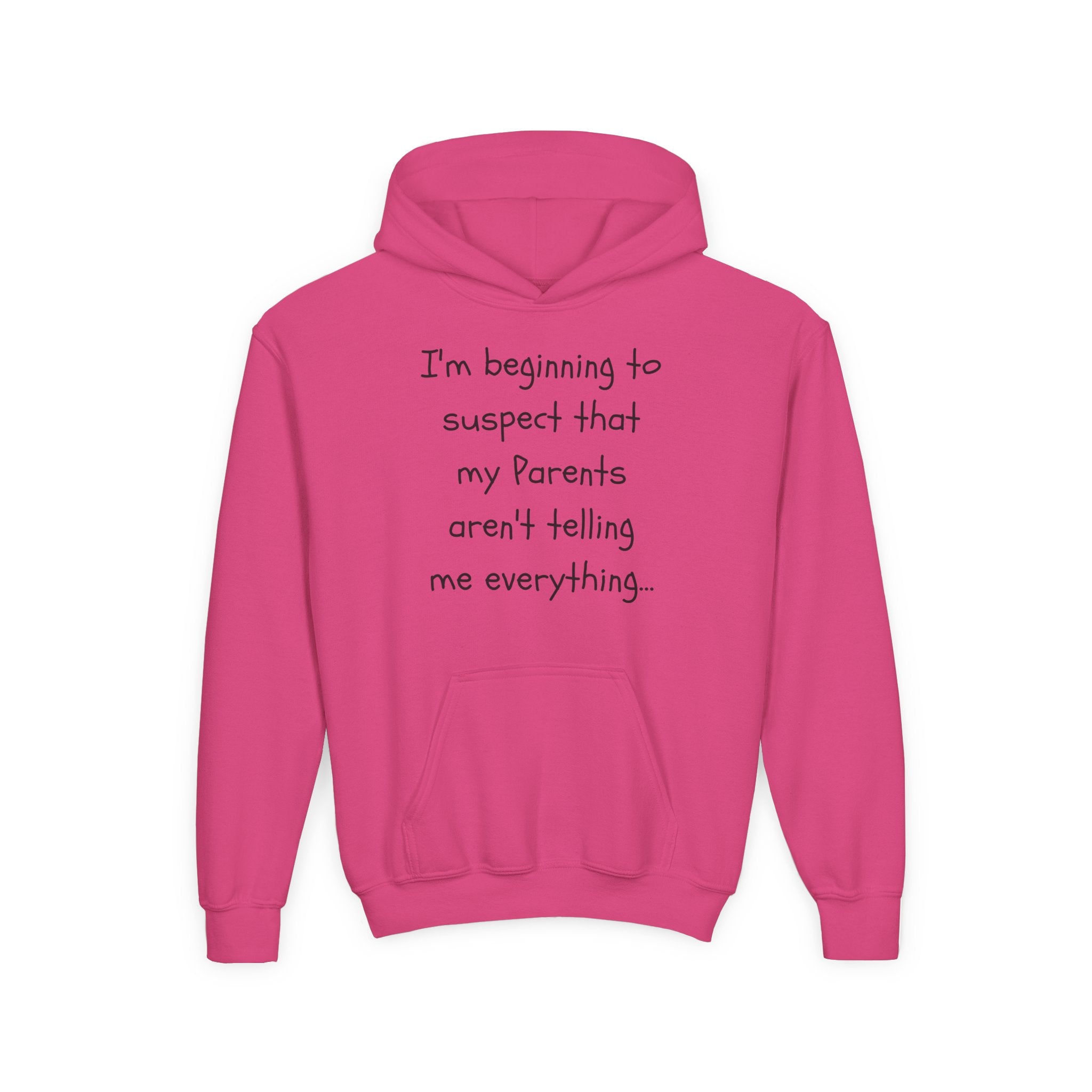 Youth Hoodie — "I'm beginning to suspect that my Parents aren't telling me everything." Funny Kid Hoodie