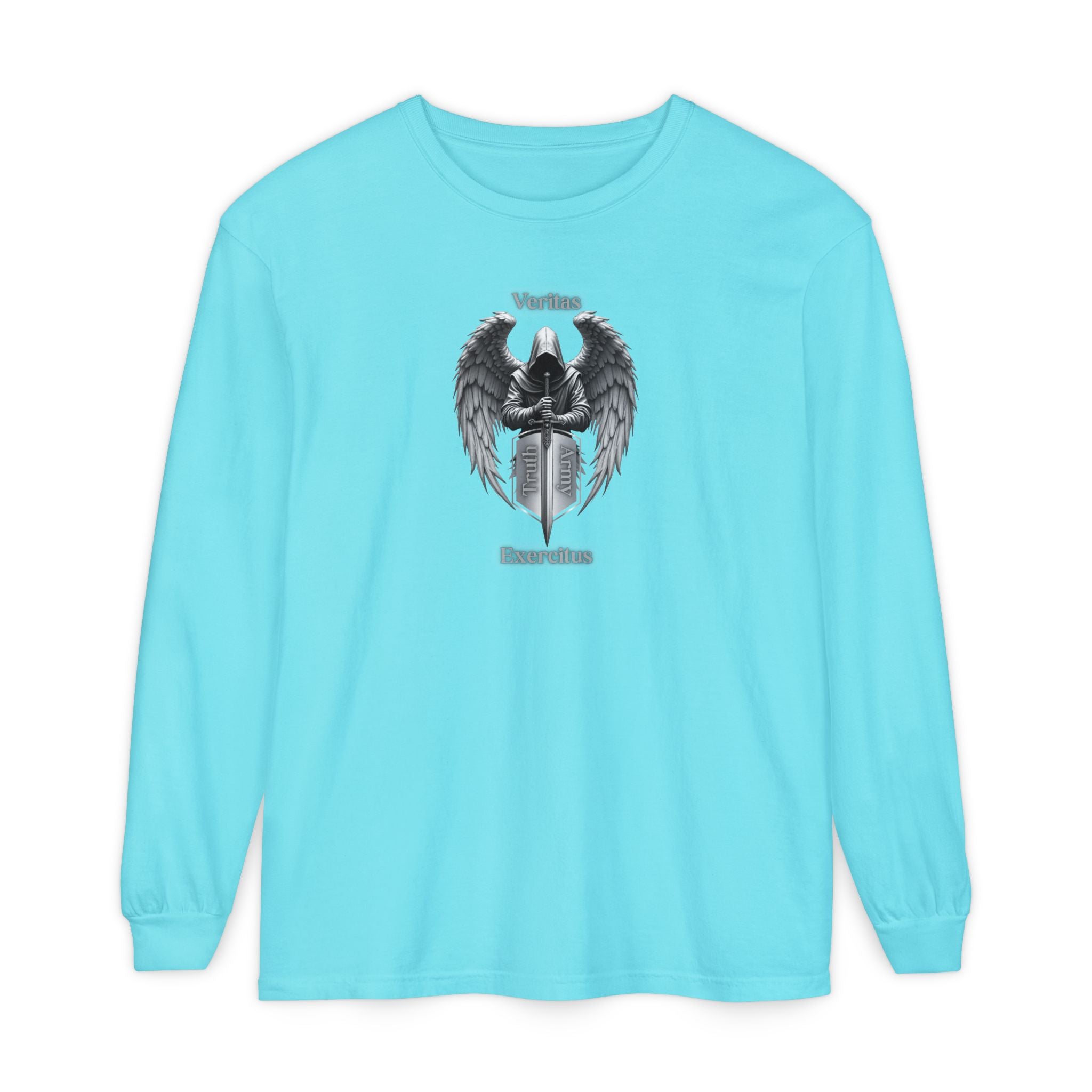 Angel Shield Long Sleeve Tee Veritas Exercitus Guardian Shirt