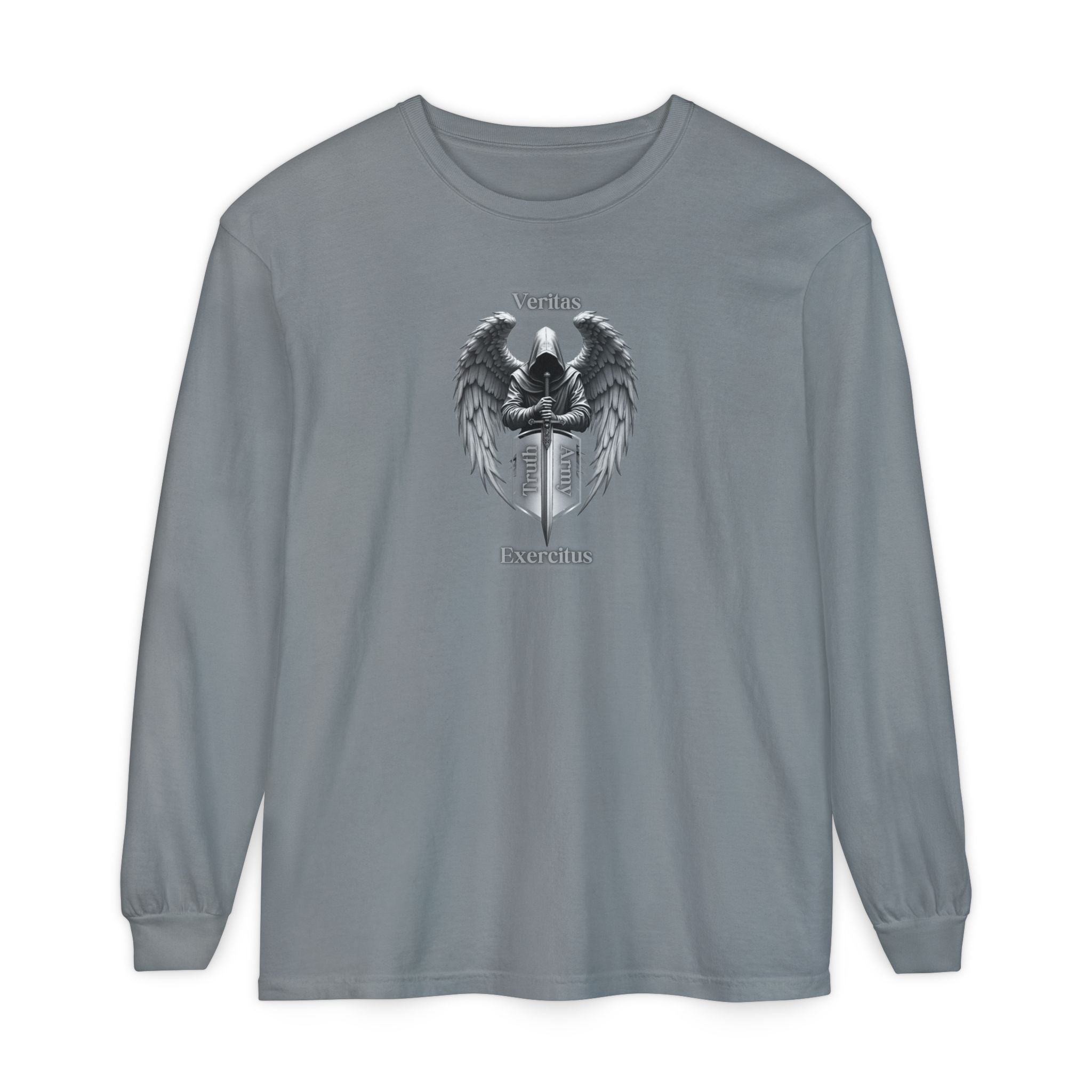 Angel Shield Long Sleeve Tee Veritas Exercitus Guardian Shirt