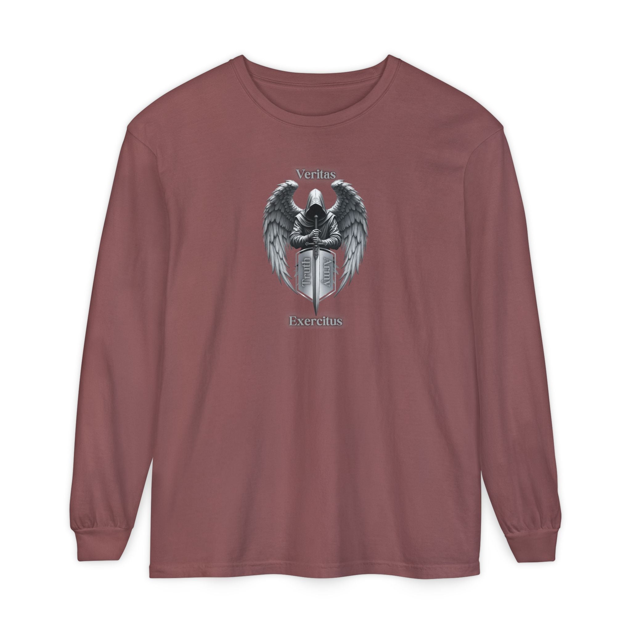 Angel Shield Long Sleeve Tee Veritas Exercitus Guardian Shirt