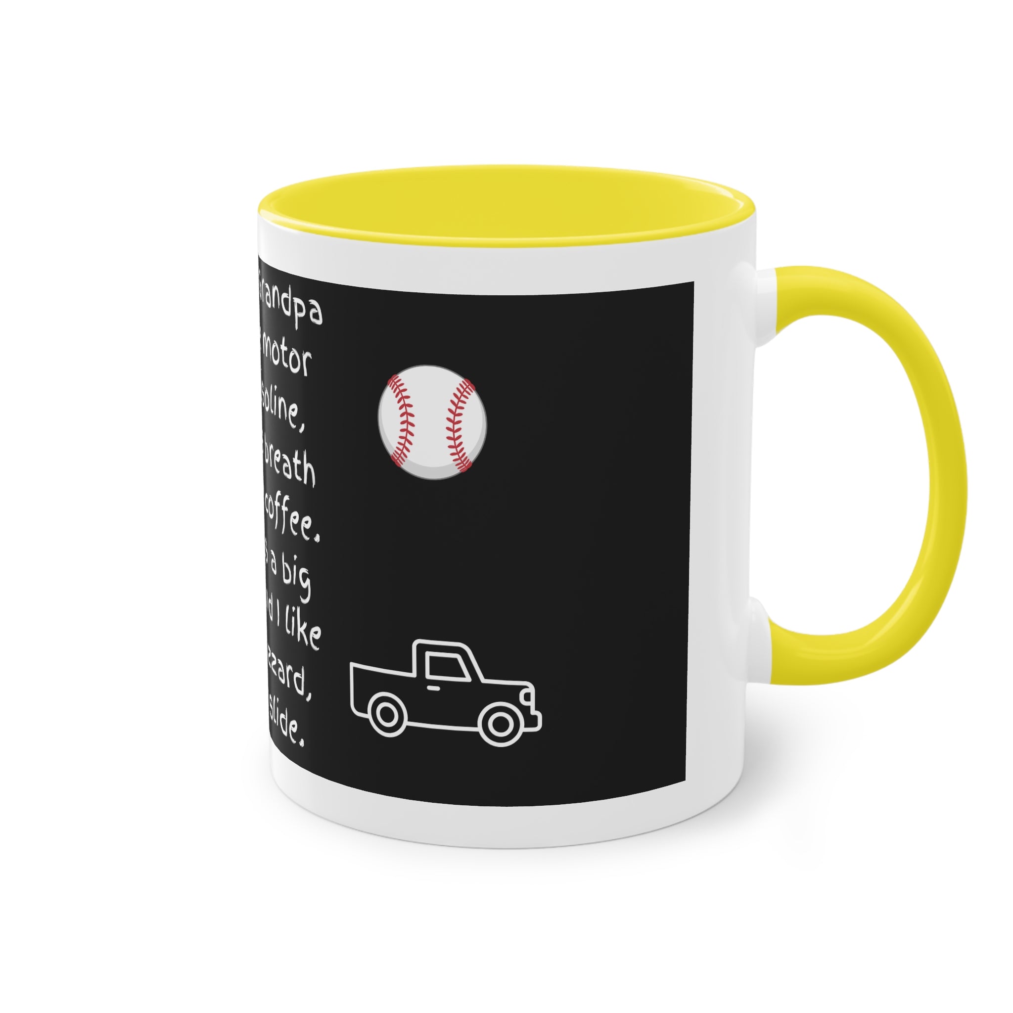 Funny Grandpa Coffee Mug — “Most days Grandpa smells like motor oil…” 11oz Two-Tone