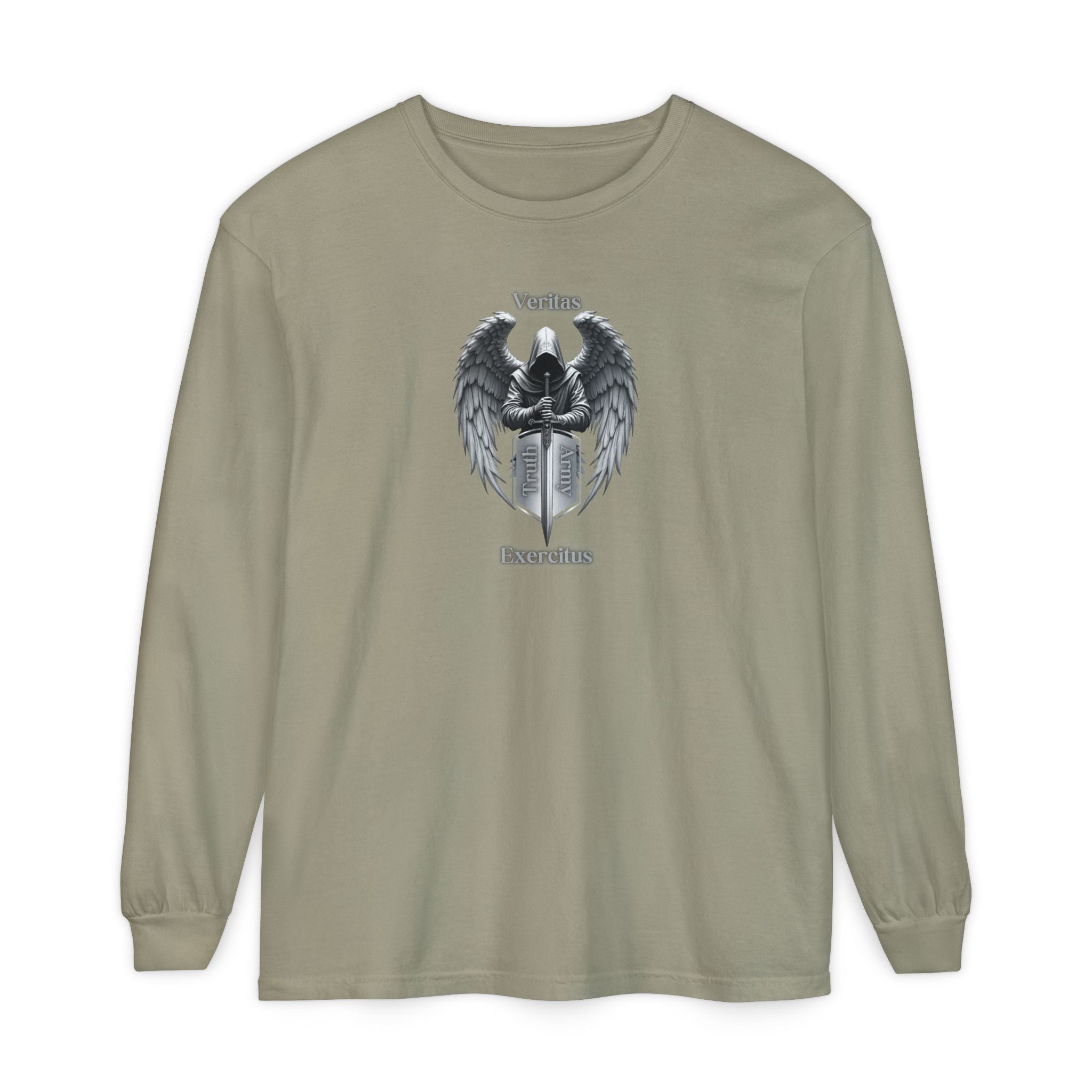 Angel Shield Long Sleeve Tee Veritas Exercitus Guardian Shirt